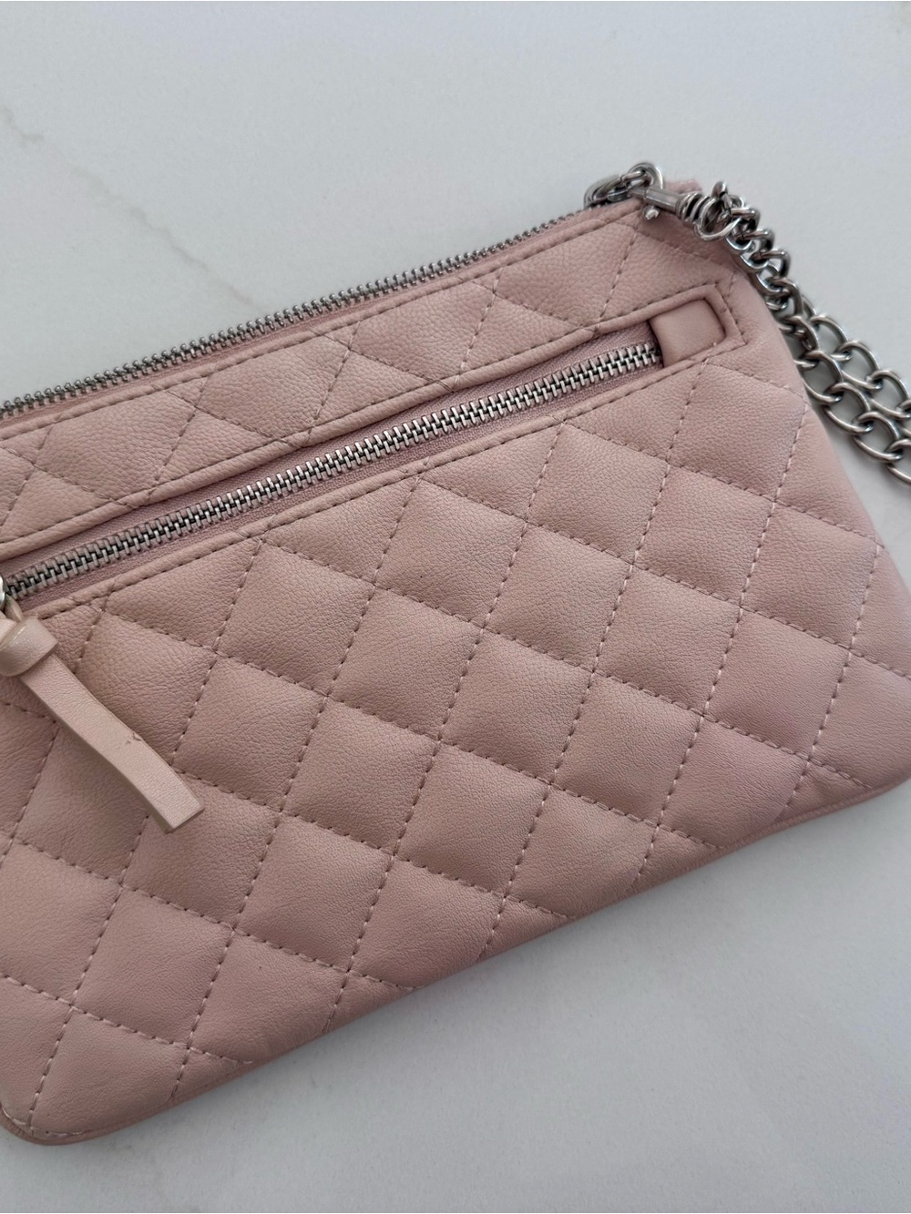 Quilted Blush Leather Wristlet with Silver Chain-Express